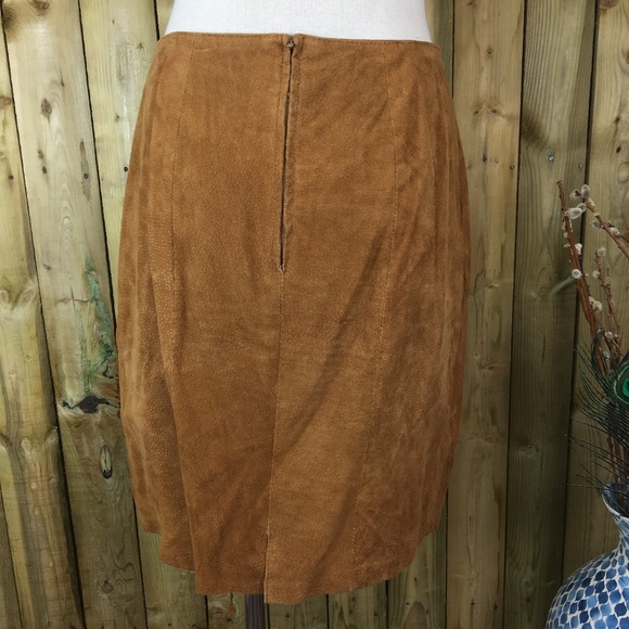 Vintage Winlit Suede Leather Pencil Skirt / Camel - Picture 7 of 8